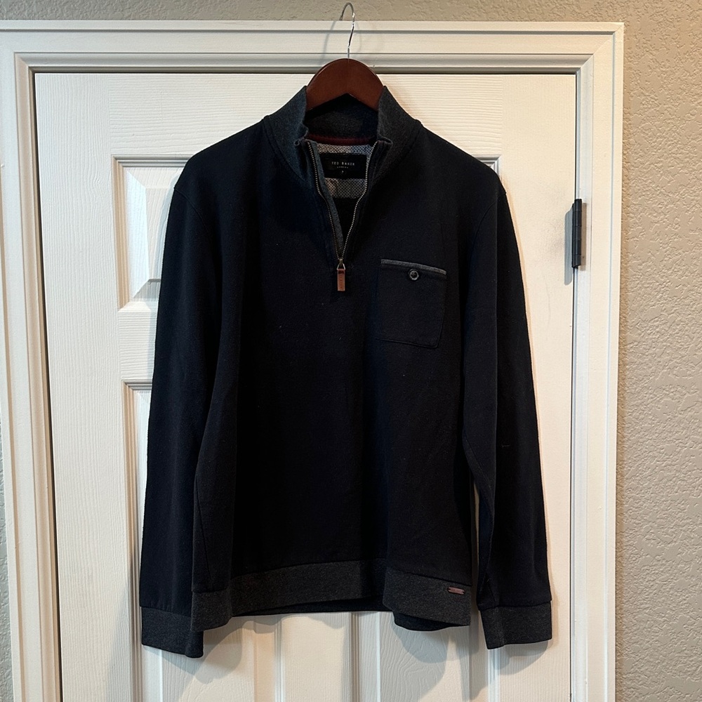 Ted Baker London Black and Charcoal Zip-Up Sweater